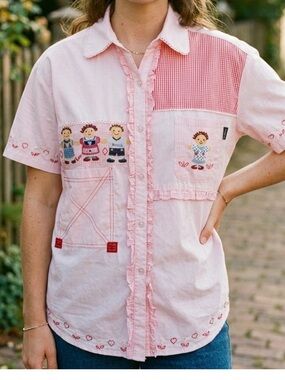 Cuse Berry Vintage Top Embroidered Gingham
Check Cottagecore Grandma Shirt M